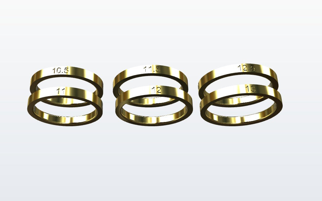 6 separate rings for size checking in size category Large ranging from finger size 10.5 to size 13