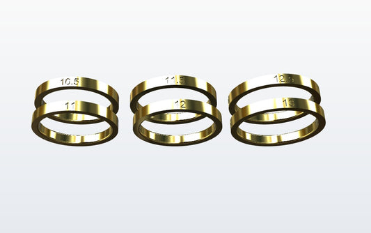 6 separate rings for size checking in size category Large ranging from finger size 10.5 to size 13