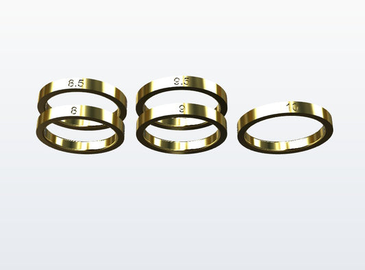 5 separate rings for size checking in size category  medium ranging from finger size 8.5 to size 10