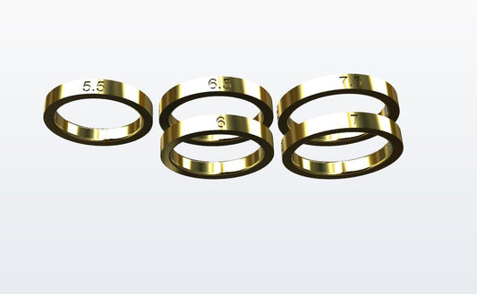 5 separate rings for size checking in size category Small ranging from finger size 5.5 to size 7